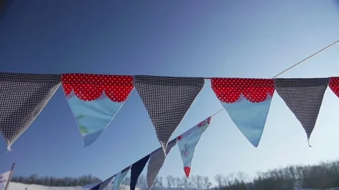 Small decorative flags waving on the wind 스톡 동영상 82263562