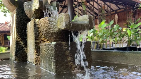 A Small Decorative Waterfall In The Park Or In The Garden. Landscape Design Stock Footage 156327094