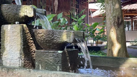 A Small Decorative Waterfall In The Park Or In The Garden. Landscape Design 스톡 동영상 156327254