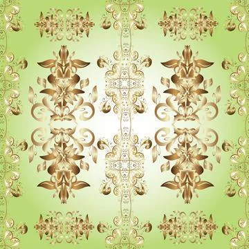 Small depth of field. Pattern on beige, brown colors with golden elements. Furni Stock Illustration