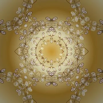 Small depth of field. Pattern on yellow and beige colors with golden elements. C Illustrazione stock