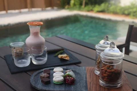 Small Dessert on Private Pool Side Stock Photos