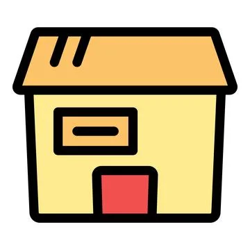 Small detached yellow house with red door and orange roof Ilustración de archivo