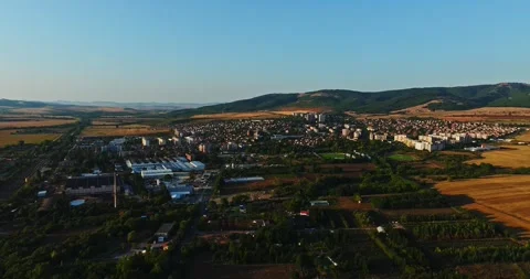 Small Developing Town Clean Air Hot Summer Day Sunset Vibrant Aerial Fly Over Stock Footage 300447002