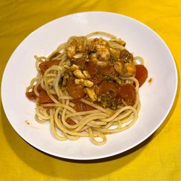 Small dish for in between - Spaghetti Frutti di Mare Stock Photos