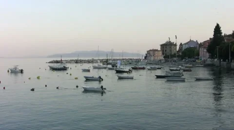 Small dock and boats at the sunset Stock Footage 48000205
