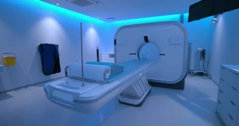 Small dolly shift is nudging camera while CT scanner and table are remaining Stock Footage 339161938