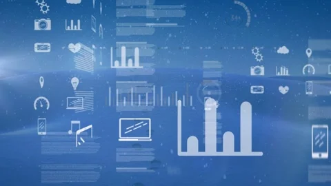 Small dot starting Wi-Fi arcs, glyphs fading, bars rising, rings turning, Stock Footage 332955923