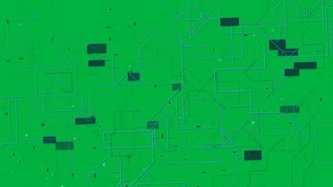 Small dots sparking neon HUD growing, linking chips, representing data on Stock Footage 333630194