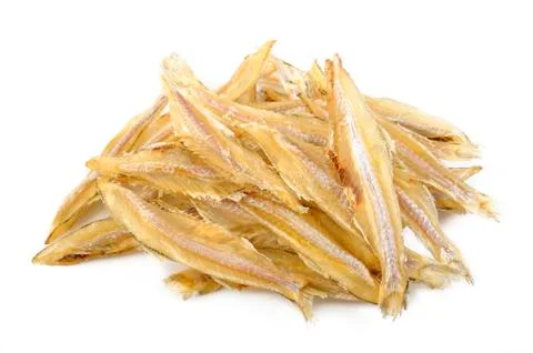 Small dried fish on white background Stock Photos
