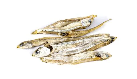 Small dried fish on white background Stock Photos