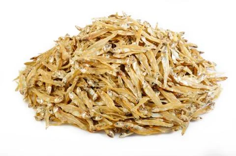 Small dried fish on white Stock Photos