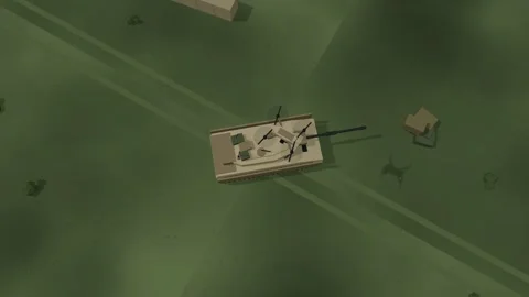 Small drone drops ordnance onto a battle tank under an overcast sky 動画素材 342368163