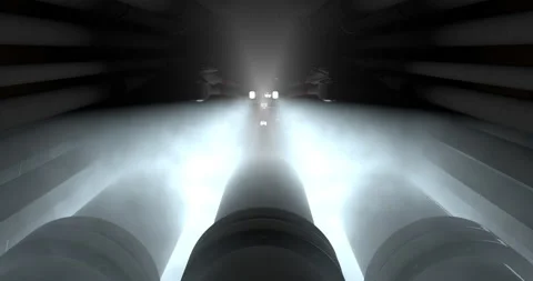 Small drone equipped with a camera stabilizer exploring an old dark duct full of Stock Footage 171876358