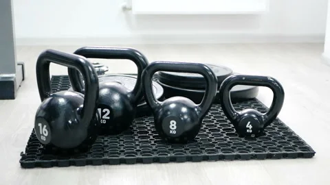 Small dumbbells in the gym Video stock 88065018