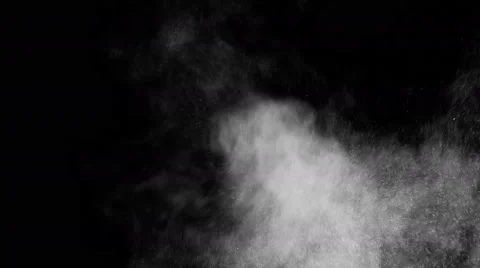 Small dust and ash explosion in front of black background, close up, 4k Stock Footage 68350011