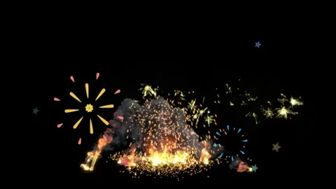 Small dusty explosion with bright glowing embers rising upwards in a cinematic s Stock Footage 335668099