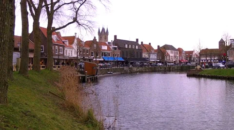 Small dutch town Sluis. Stock Footage 34296508
