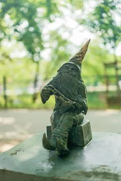 Small dwarf statue on the market square in Wroclaw Stock Photos