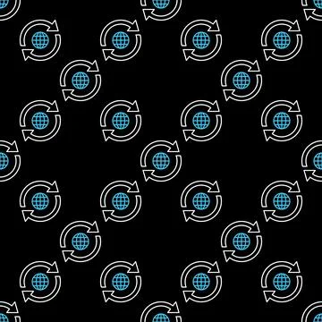 Small Earth Globe inside Arrows vector World outline seamless pattern Stock Illustration