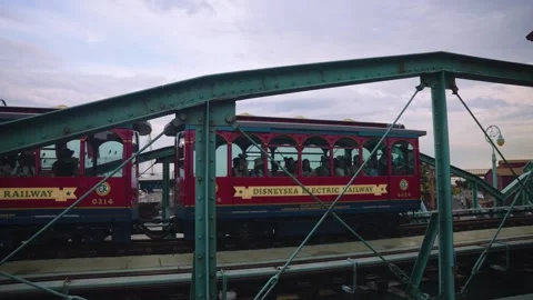 Small Electric Tram, Theme Park Transport Train, Slow Pan Tracking Shot Stock Footage 343912201