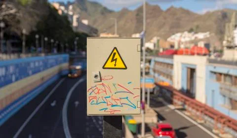 Small electrical switch box with graffity painting Stock Photos