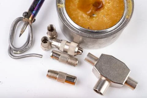 Small electrical work in home workshops. Connectors for home TV installations Stock Photos