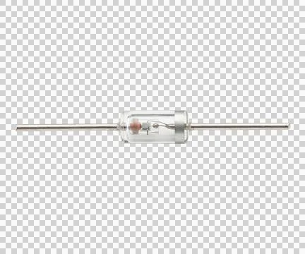 Small electronic diode component with clear glass casing and metal pins on .. Photos