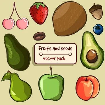 Small element pack with different type of fruits and seeds. Stock Illustration