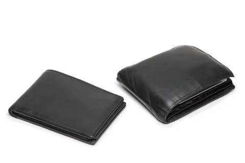 Small empty and big full wallet on white Stock Photos