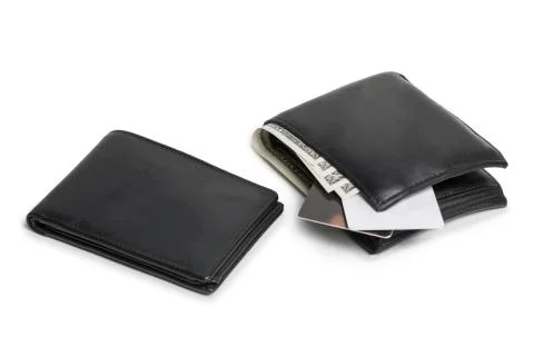Small empty and big full wallet with money Stock Photos