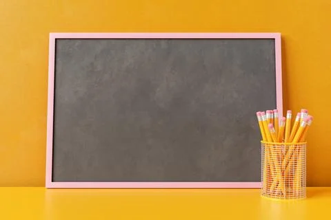 Small empty blackboard and number of pencils in holder Stock Illustration