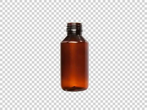 Small empty brown plastic bottle on transparent background Stock Photos