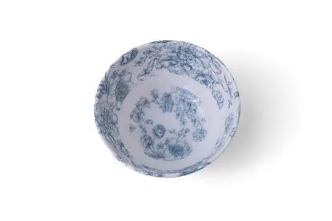 Small empty ceramic bowl with blue floral pattern isolated on white backgroun Stock Photos