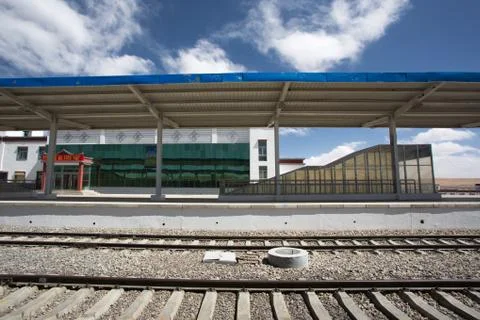Small empty Chinese train station in Tibet Region Stock Photos
