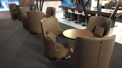 Small empty restaurant with bar in modern hotel at morning Stock Footage 90601155