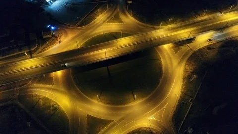 Small empty ring road night Stock Footage 88066698