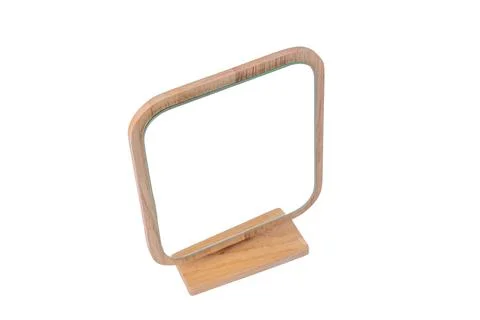 Small empty wooden display stand frame isolated on a white background Stock Photos