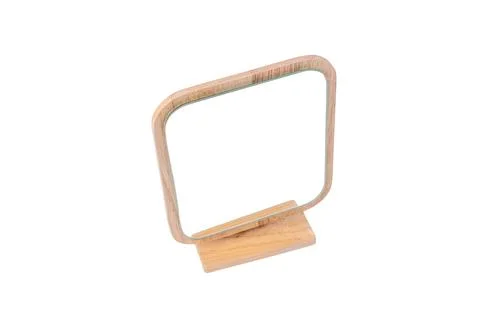 Small empty wooden display stand frame isolated on a white background Stock Photos