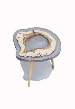 Small epoxy coffee table top view. Interior element Stock Photos