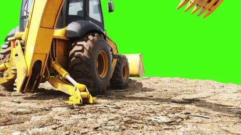 Small Excavator Digging Soil on Green Screen, Animated Bucket Entering Ground Stock Footage 347333429