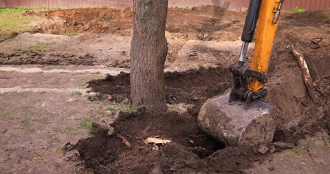 Small excavator working on a construction site. Construction works. Stock Footage 152506819