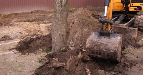Small excavator working on a construction site. Construction works. Stock Footage 152506922