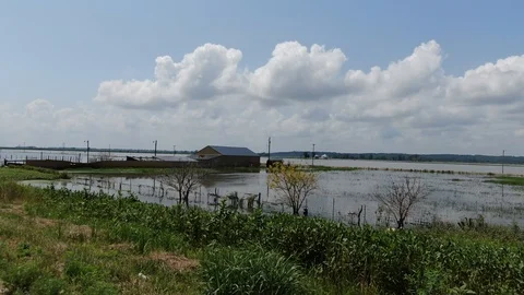 Small farm flooded Stock Footage 114751067