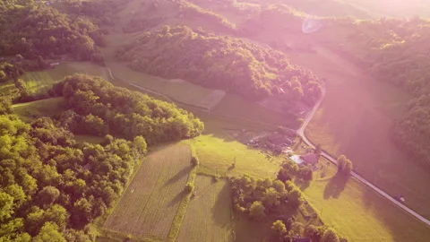 Small farm in the hills Stock Footage 219755013