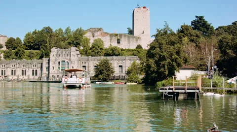 Small ferry approaching the dock Stock Footage 51430740