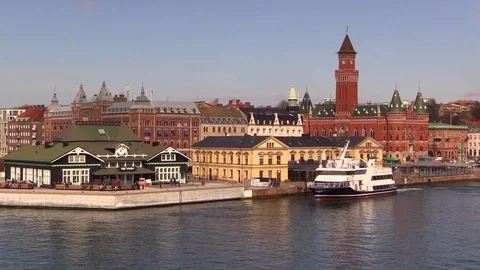 The small ferry Pernille leaving Helsingborg Harbour in Sweden bound for Denmark Video stock 88093952