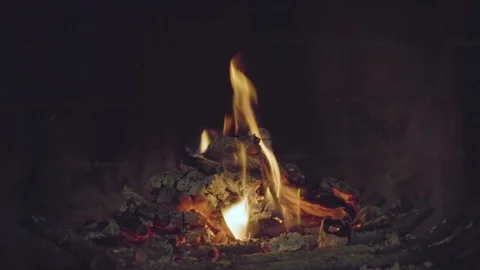 Small fire and coals in fireplace - close-up Stock Footage 122693000