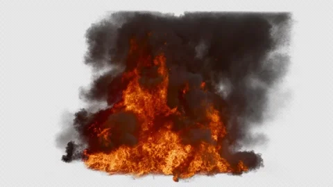 Small fire ignites quickly and expands into a large, intense blaze. Thick, dark Video stock 336228088