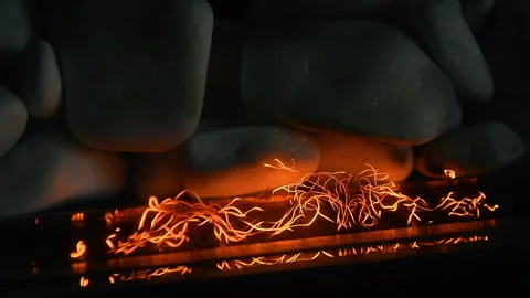 A small fire when lighting a fireplace. Flames. Stock Footage 325173455